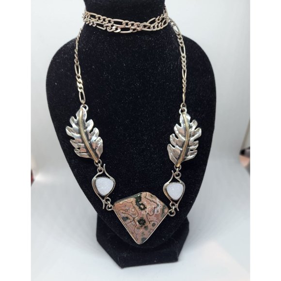 Jerry & Fran Harr Other - Necklace Ocean Jasper Crystal Geode Silver Leaves 14 K gold accents 25.1 Gr